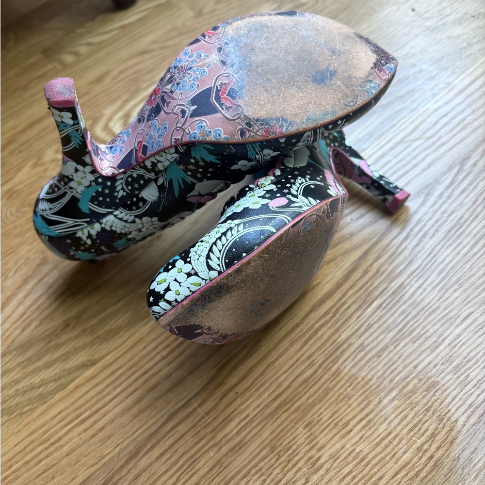 Irregular Choice Black Heels with Pink and White Floral Design - Picture 8 of 11
